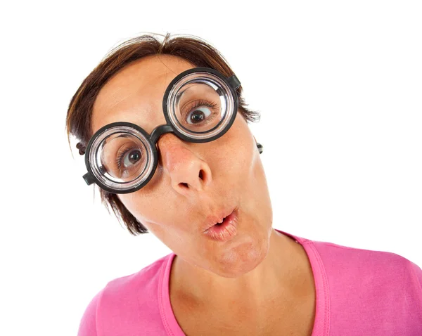 Woman with thick glasses — Stock Photo, Image