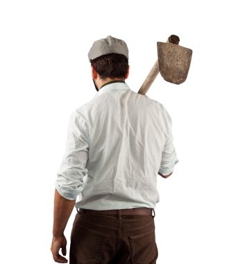 Farmer from behind of the late nineteenth century clipart
