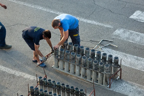 Fireworks preparation for the day of St. Giovanni Battista — Stock Photo, Image