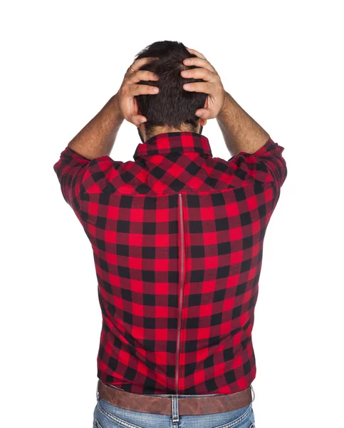 Zdesperowany pracownika z plaid shirt Zdjęcie Stockowe