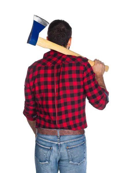 Madera con camisa a cuadros por detrás —  Fotos de Stock