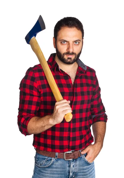 Lumberjack with plaid shirt — Stock Photo, Image