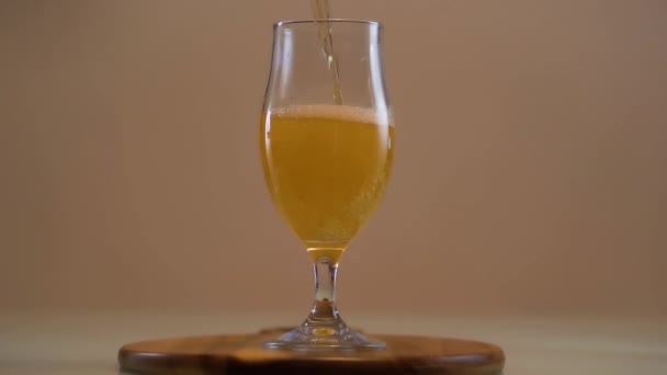 Glas Eiskaltes Bier Auf Einfarbigem Hintergrund — Stockvideo