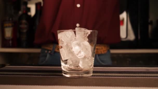 Bewegung Zeitlupe Während Der Zubereitung Eines Cocktails Mit Zwei Flaschen — Stockvideo