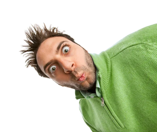 Boy with green shirt with surprised expression WOW. — Stock Photo, Image