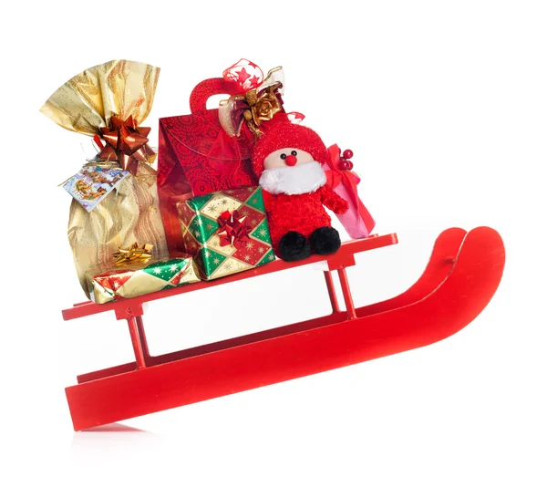 Sledding com presentes de Natal prancing — Fotografia de Stock