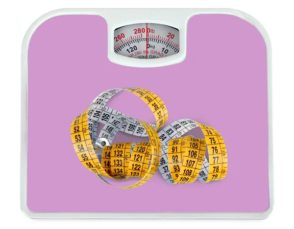 Bathroom scale with a measuring tape — Stock Photo, Image