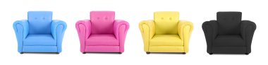 Four armchairs with the colors of four-color process clipart