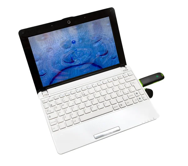 Netbook with internet key — Stock Photo, Image