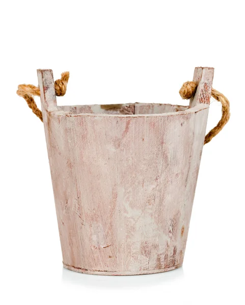 Empty wooden bucket or wooden flowerpot — Stock Photo, Image