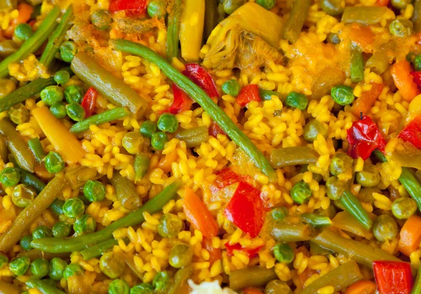 西班牙海鲜饭和蔬菜，素食食谱. — 图库照片