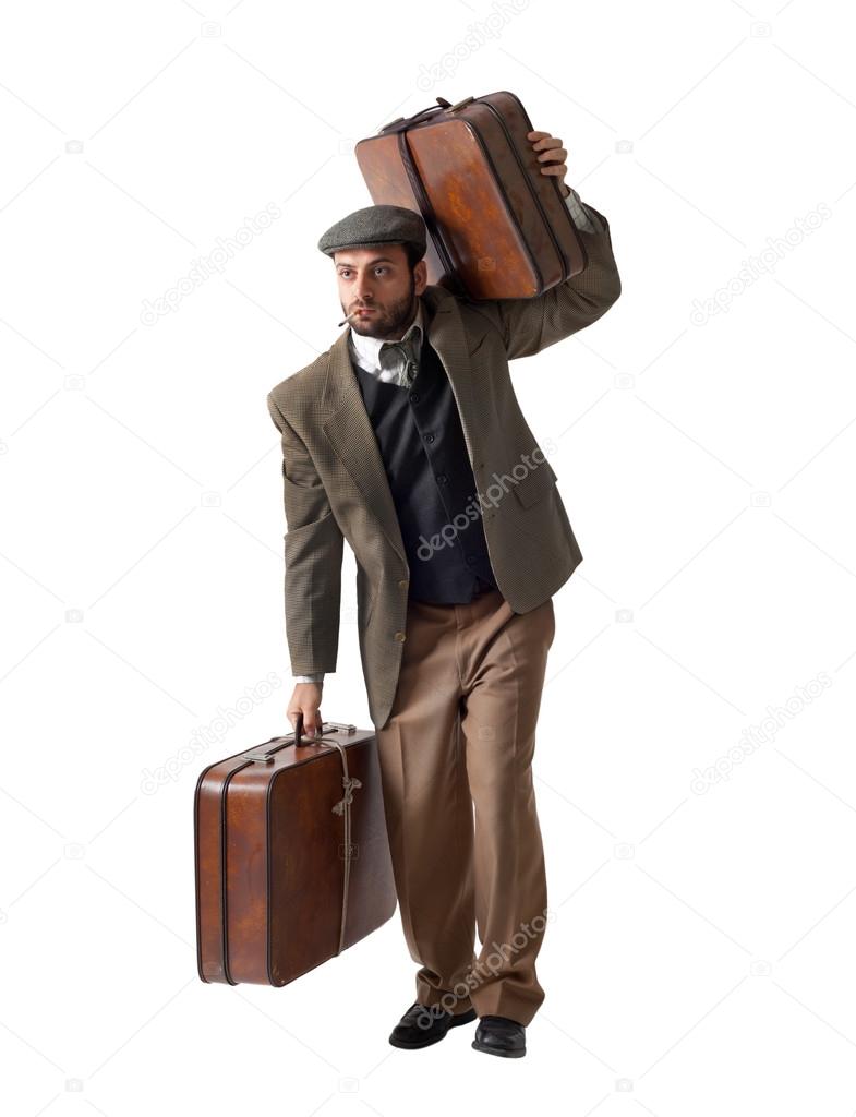 Emigrant man with the suitcases