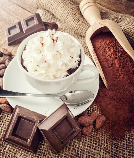 Cup of hot chocolate with whipped cream — Stock Photo, Image