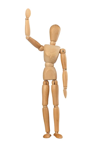 Dřevěné figuríny muž mávající hello — Stock fotografie