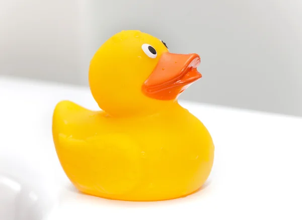 Pato de borracha na borda da banheira — Fotografia de Stock