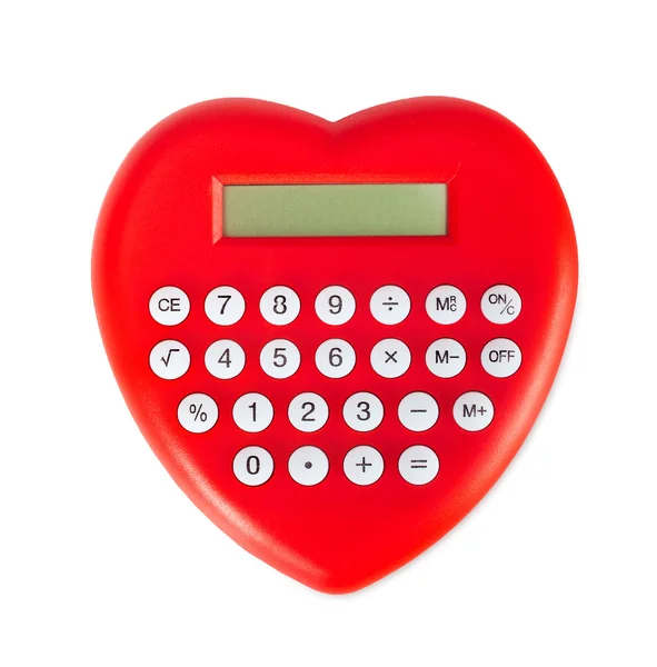 Kırmızı kalp şeklinde hesap makinesi. — Stok fotoğraf