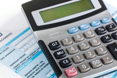 Model f24 for the payment of taxes in Italy with calculator clipart