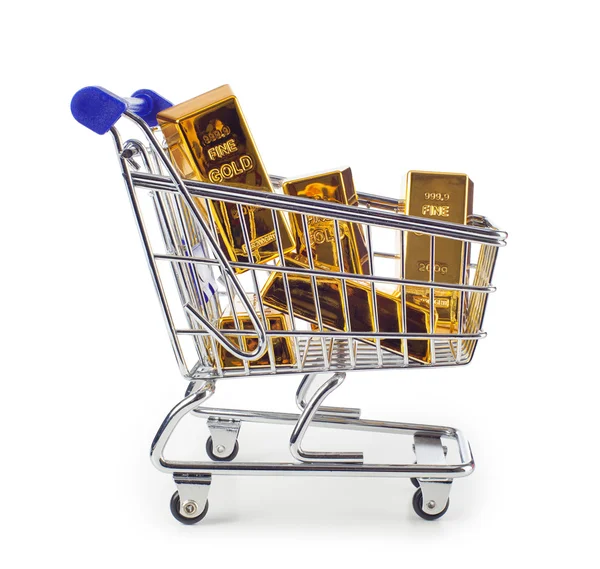 Gold bullion in shopping cart — Stock Photo, Image