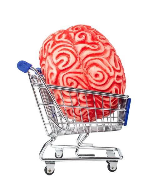 Cérebro de borracha humana no carrinho de compras — Fotografia de Stock