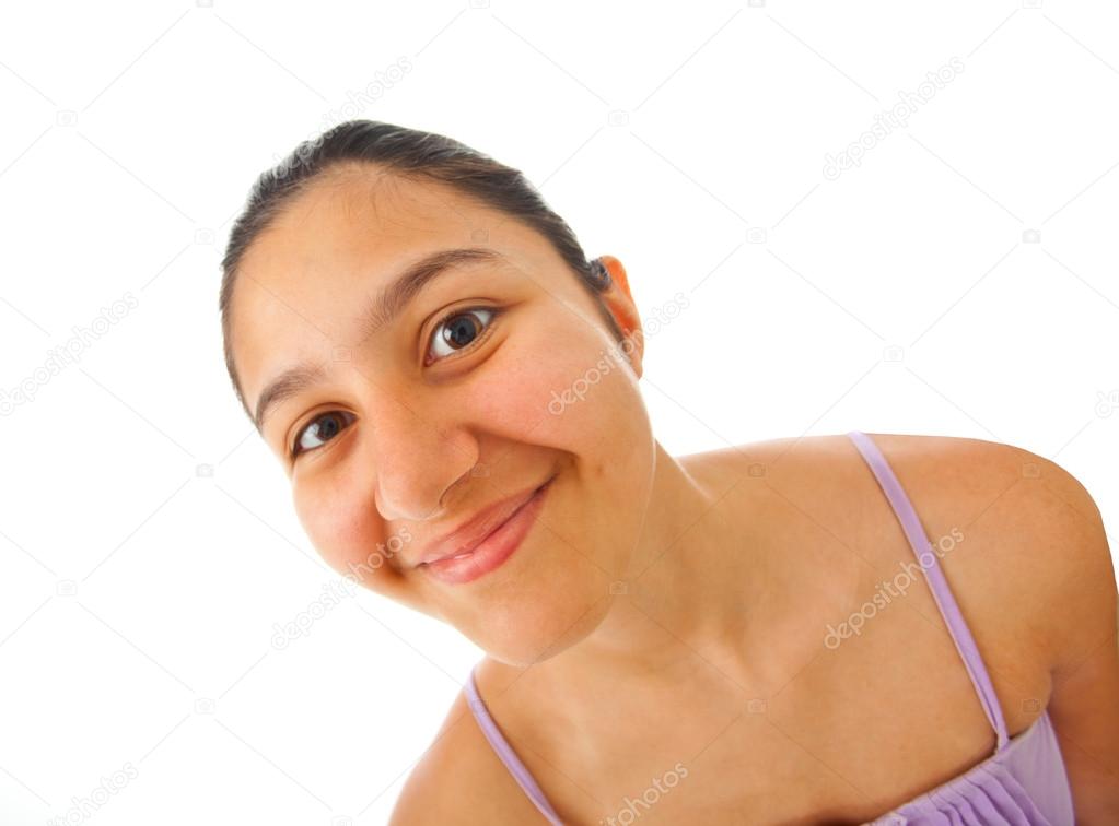 Close up of a teenage girl with surprised expression
