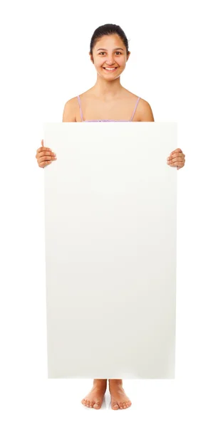 Teen girl holding blank board — Stock Photo, Image