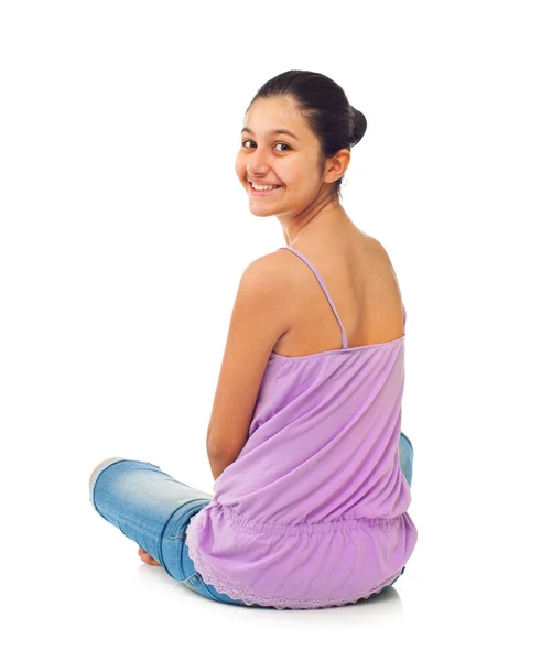 Sitting teenage girl from behind — Stock Photo, Image