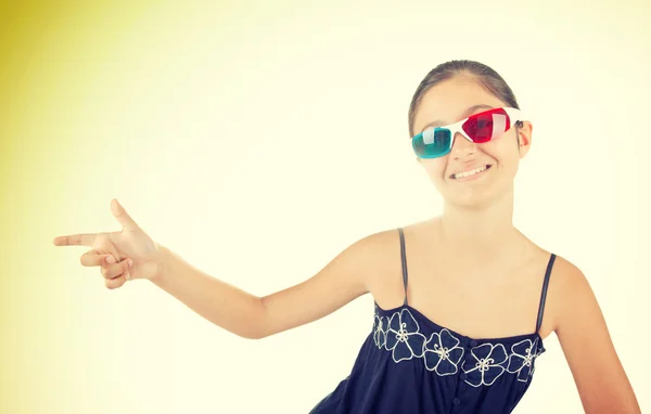 Girl with three-dimensional eyeglasses — Stock Photo, Image