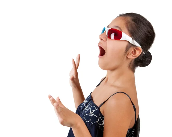 Flicka med tredimensionella glasögon — Stockfoto