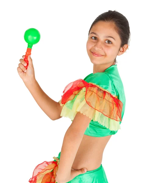 Girl dancing with Latin American clothing — Stock Photo, Image