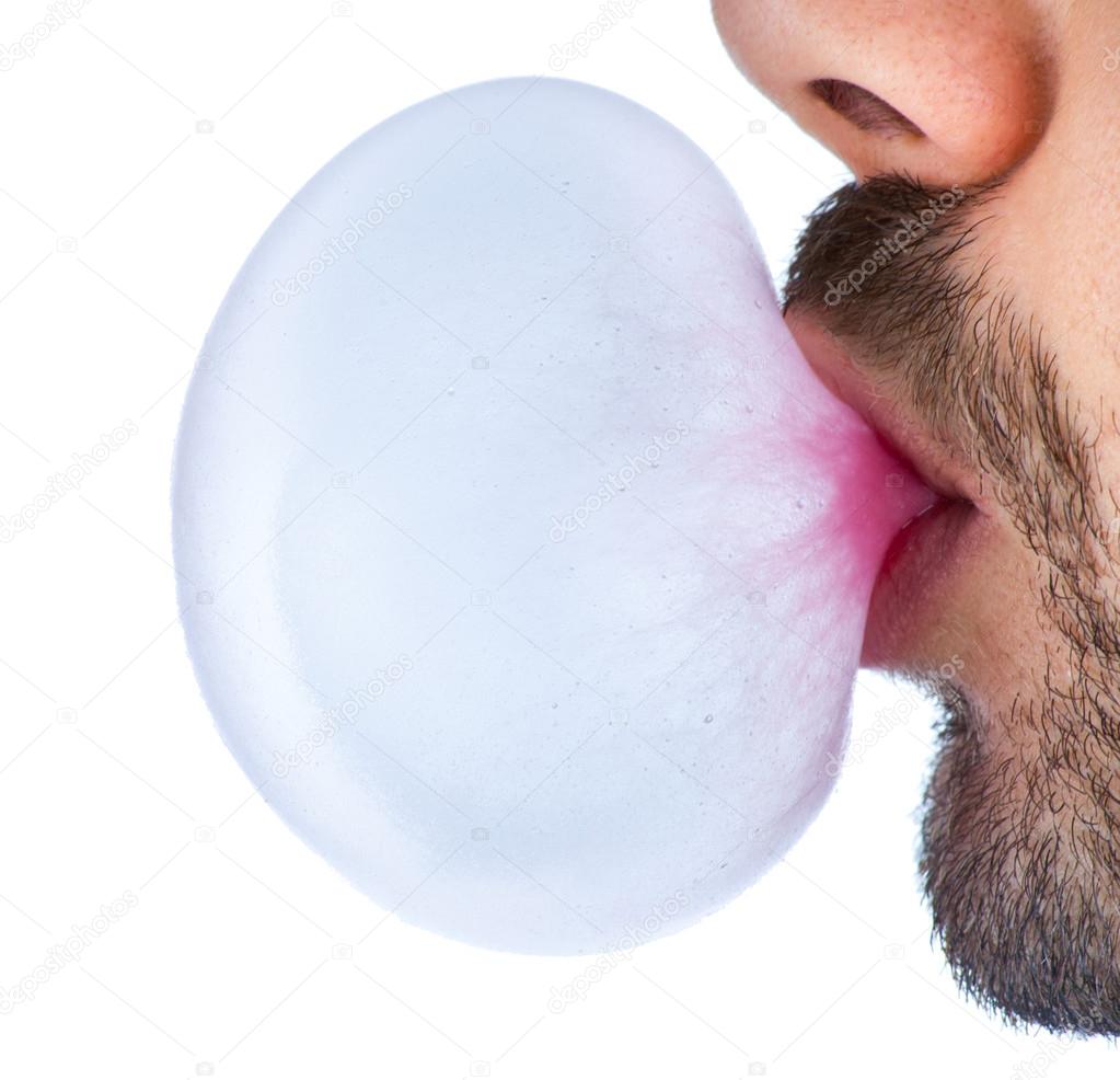 Man doing bubble with chewing gum