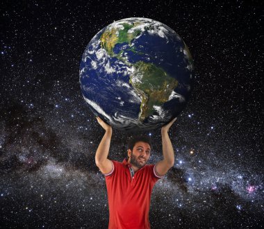 Adam dünya gezegen başının üstünde kaldırmak için.