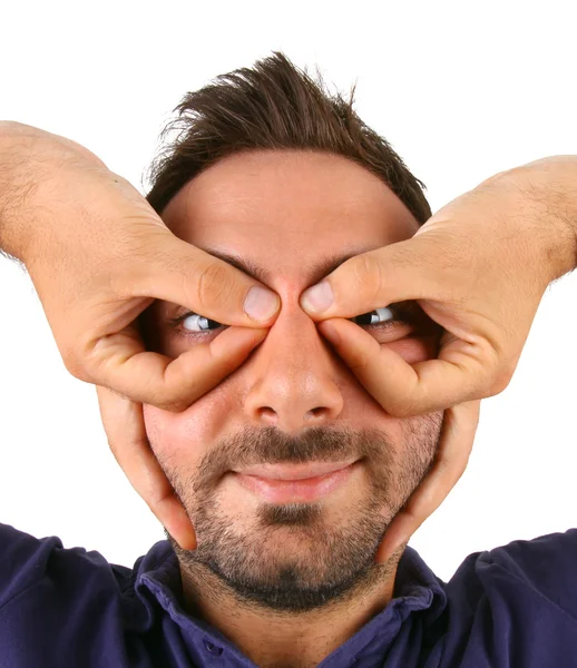 Joven se enrolla con las manos sobre los ojos . —  Fotos de Stock