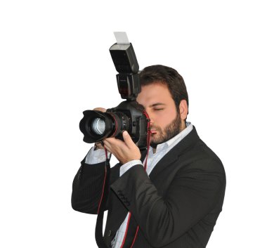 Yyoung fotoğrafçı kamera ve flaş fotoğraf çeker.
