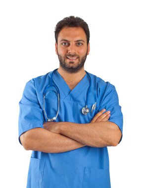 Mavi ceket ile yakışıklı genç doktor