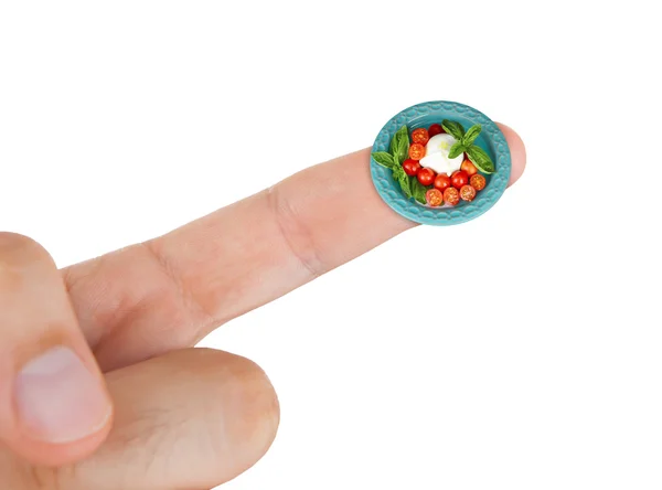 Danie z mozzarellą i pomidorami koktajlowymi w miniaturze na indeks f — Zdjęcie stockowe