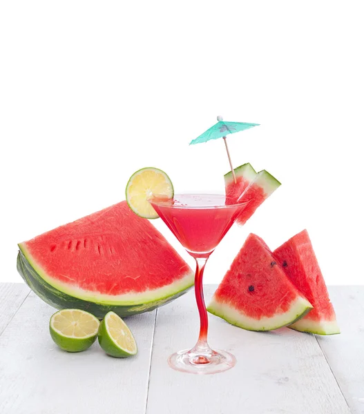 Drink of watermelon juice with lime slices — Stock Photo, Image