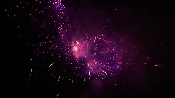 Світловий феєрверк в нічному небі — стокове відео