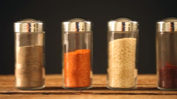 Jars with spices — Stock Video