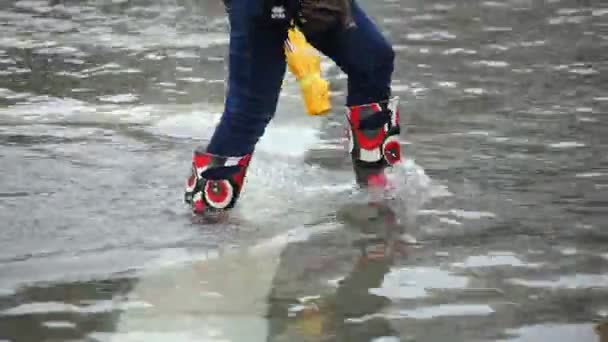 Woman in rubber boots ater flood — Αρχείο Βίντεο