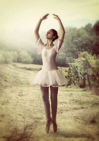 Ballerina in een wijngaard in Toscane. — Stockfoto