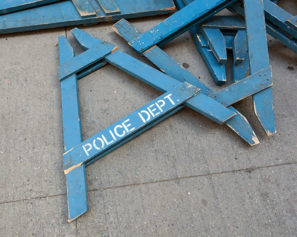 Wooden police barricades in the city of new york — Stock Photo, Image