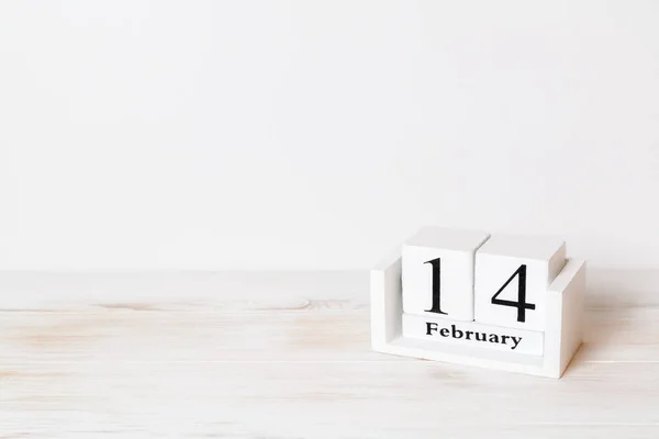 Wooden Calendar Showing February White Background Valentine Day Vintage Style — Stock Photo, Image