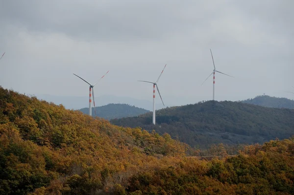 Des éoliennes sur une montagne — Photo