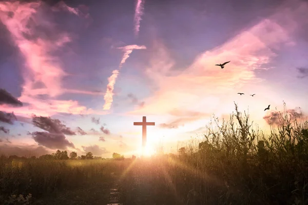 Velikonoční Koncept Koncept Kříž Pozadí Západu Slunce — Stock fotografie