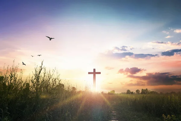 Великодня Концепція Концепція Хрест Фоні Неба Заходу Сонця — стокове фото