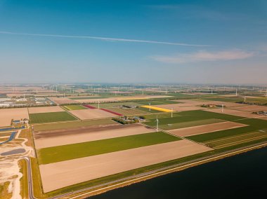 Hollanda 'nın tipik düz arazisinin hava aracı görüntüleri.