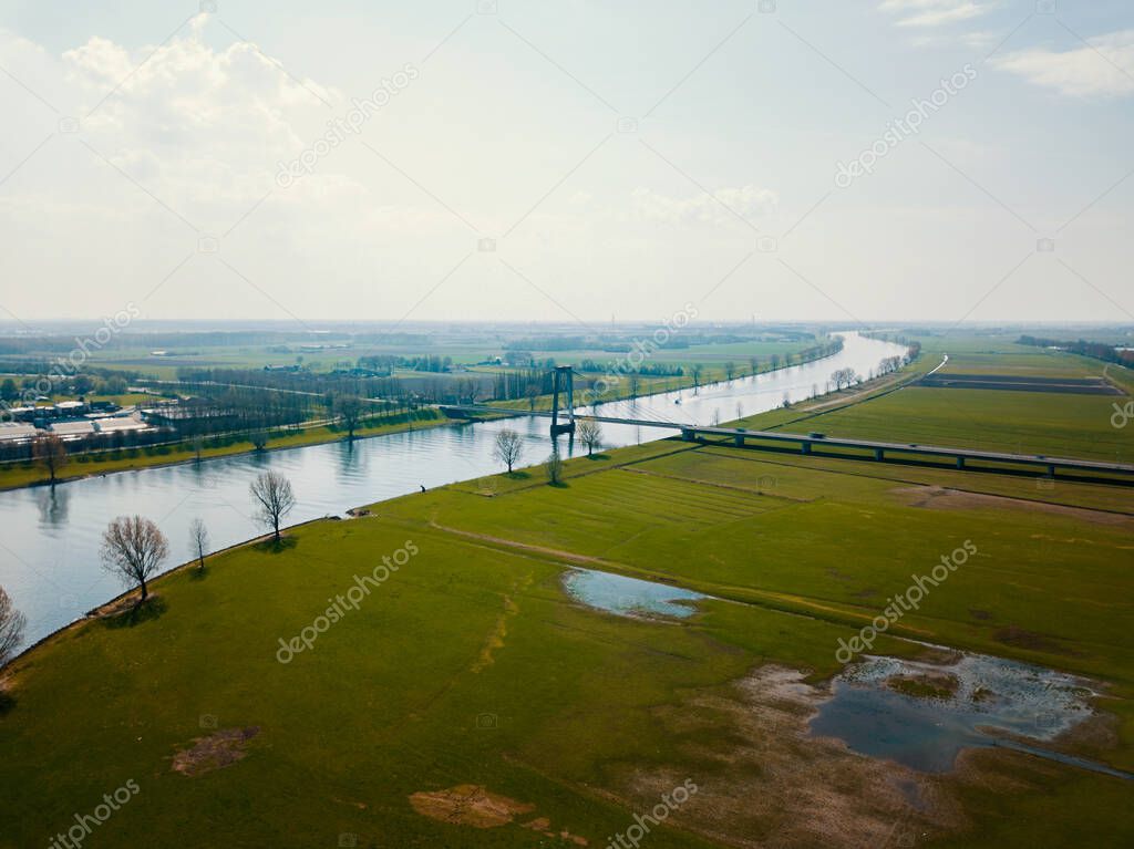 Aerial view of the bridge over the canal in the Netherlands