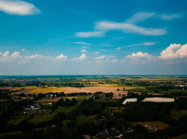 Aerial drone view of the flat landscape of the Netherlands