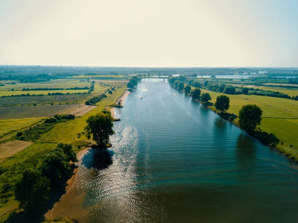 Veduta Aerea Drone Del Bellissimo Fiume Maas Nei Paesi Bassi — Foto Stock