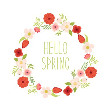 çelenk şirin bahar çiçekleri ile